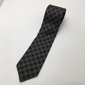 Daniel Cremieux Necktie Men Black Geometric Medallion 100% Silk Handmade USA